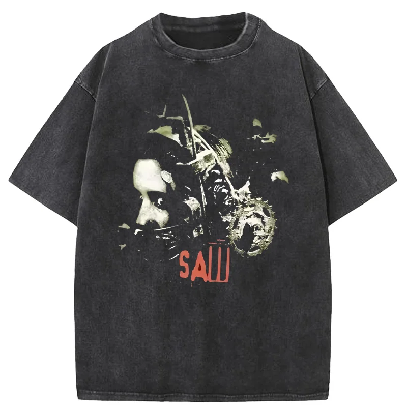 

Movie Horror Head Torture Washed T Shirt Men Women Fashion Cotton T-shirt Vintage Clothes O-Neck Tees Horror Harajuku Tops