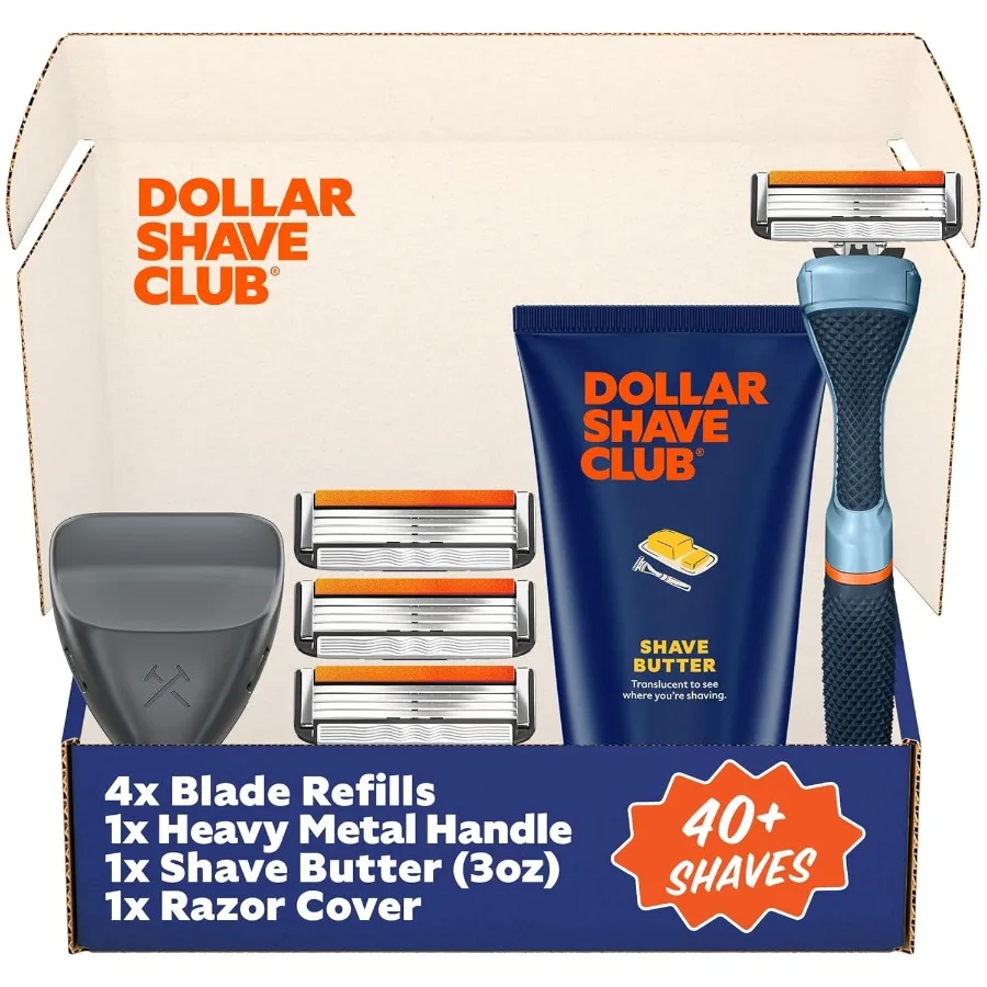 The Member Exclusive Shave Set with 4 Swift Rinse Refill Cartridges 1 Handle in Blue 1 Shave Butter 3 Ounce 1 Razor Cover Ideal