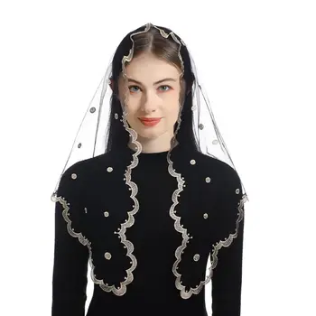 新款女士頭巾刺繡西班牙婚禮蕾絲曼蒂拉教堂天主教面紗 10 最佳銷售 天主教面紗 - №7