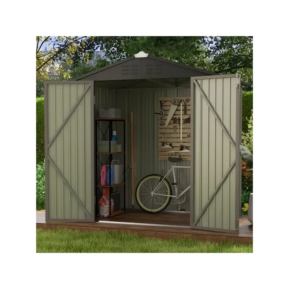 Storage Shed,6x4ft Garden Tool Storage Shed with Sloping Roof and Double Locking Door, Outdoor Shed for Garden Backyard, Brown