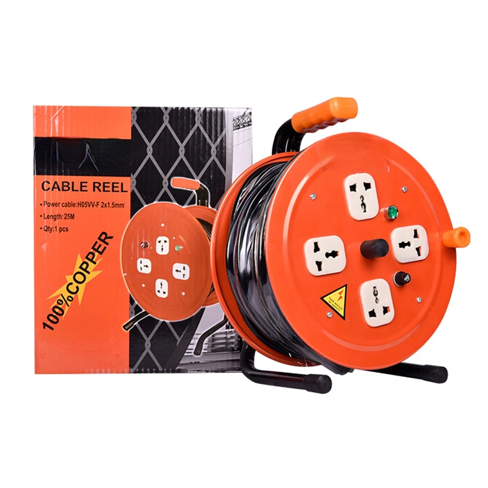 Retractable 100m electrical extension cable reel