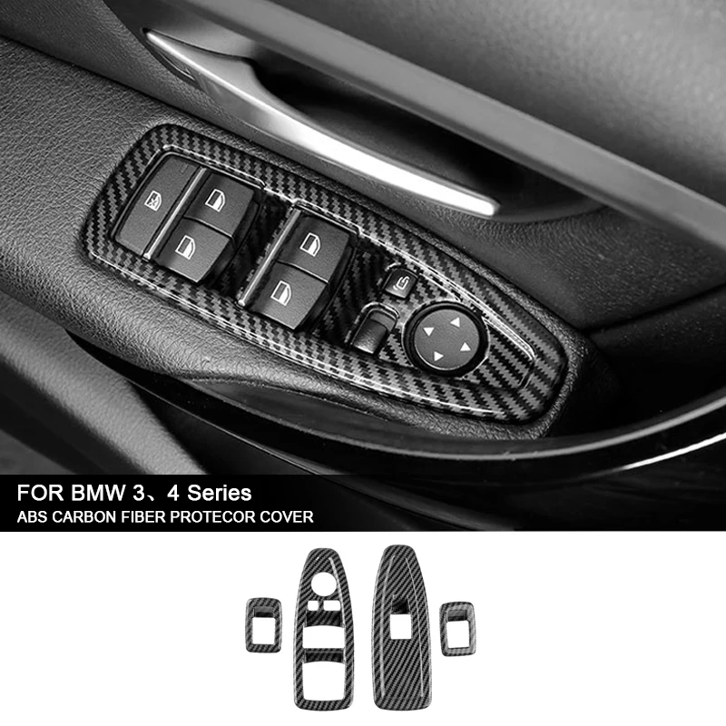 

4Pcs ABS Carbon Fiber Car Interior Side Window Lift Switch Protector Cover Sticker For BMW 3 Series F30 Gran Turismo F34 F33 F36