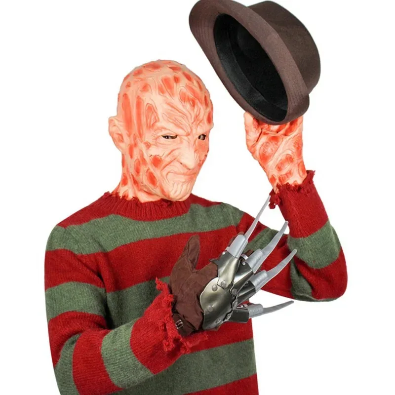 ดีดี 12 เฟรดดี้คอสเพลย์ผู้ใหญ่เสื้อกันหนาวสีแดงลายถักท็อปโค้ตหมวกหน้ากากเฟรดดี้ฮาโลวีนปาร์ตี้คาร์นิวัลเครื่องแต่งกายสำหรับชาย