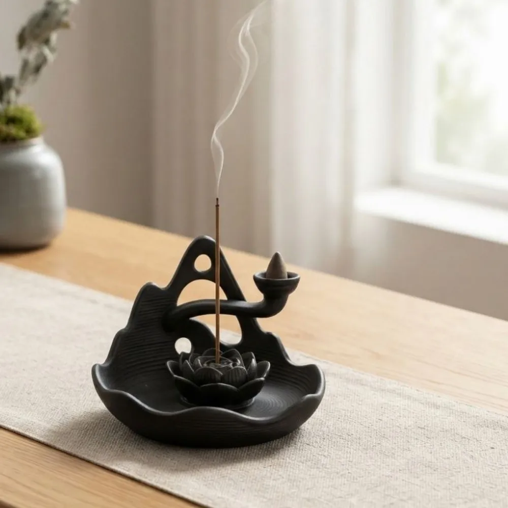 3D Printed 3 In 1 Incense Holder Plastic Hollow Out Backflow Incense Burner Mountain Lotus Design Decorative Zen Incense Holder