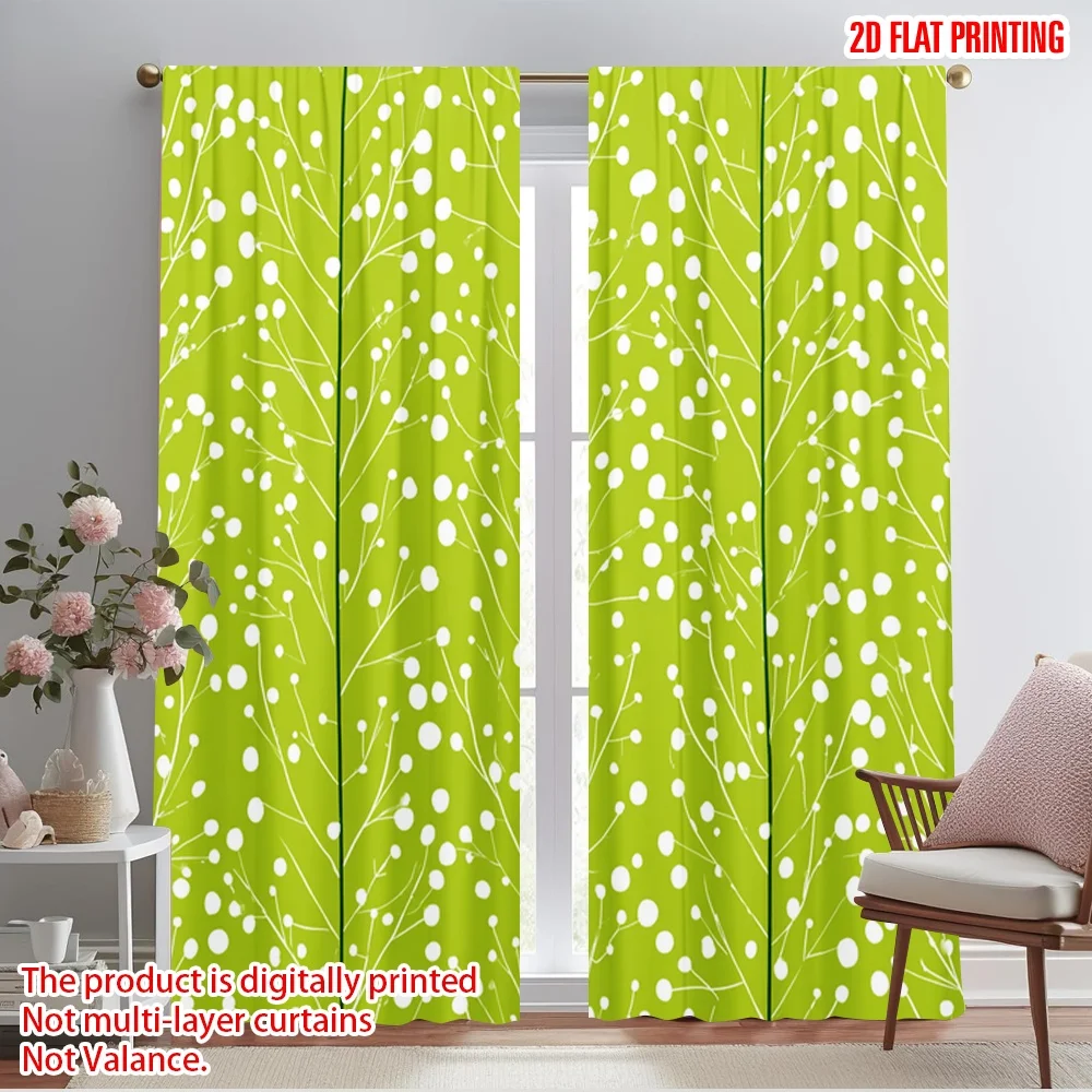2pcs,2D plane printing Popular Curtain Panels Green Leafy Abstract Versatile 100% Polyester (without rod) Decorations For Home