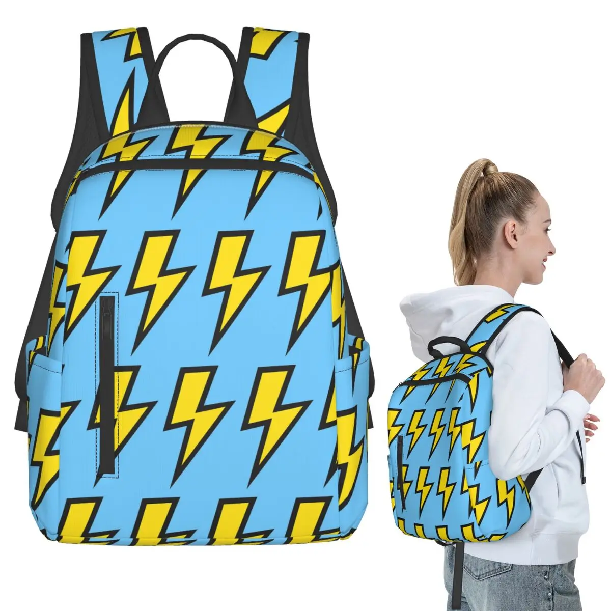 Yellow Lightning Bolts With Bright Blue Backpack Student BookBag Kids School Bag Computer Shoulder Bags Boys Girls