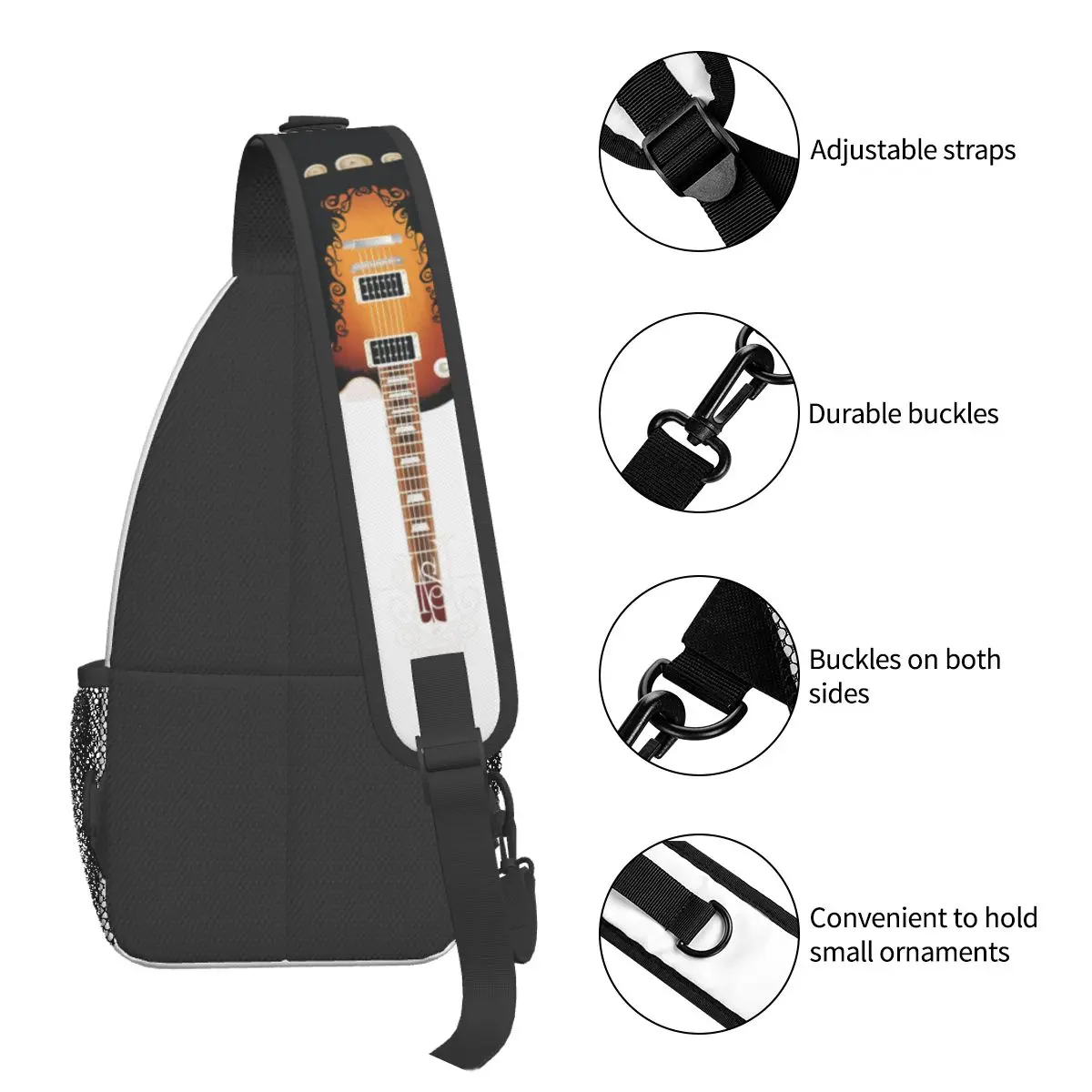 Funny Slash Guitar Rock Crossbody Sling Bag Small Chest Bag Gun N Roses Shoulder Backpack Daypack for Travel Hiking Cycling Pack