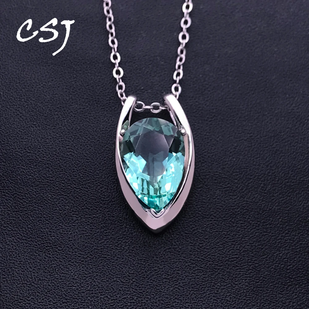 

CSJ Elegant V Shape Pendant 925 Silver Sterling Green Amethyst Citrine Topaz Necklace for Women Party Birthday Jewelry Gift