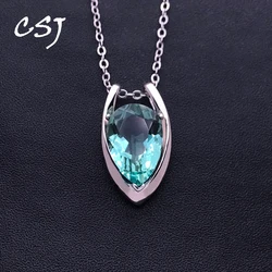 CSJ Elegant V Shape Pendant 925 Silver Sterling Green Amethyst Citrine Topaz Necklace for Women Party Birthday Jewelry Gift