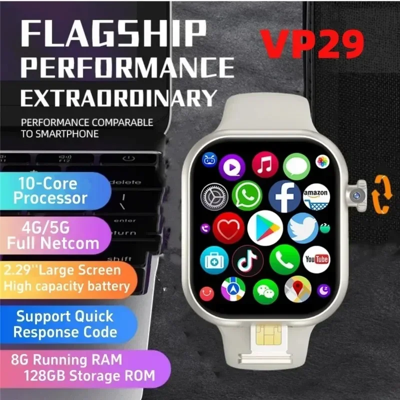 

VP29Smart Watches 5G Smartwatch With Android 10.0 OS 2.29inch Amoled Rotating Camera GPS WIFI NFC Google Play Store