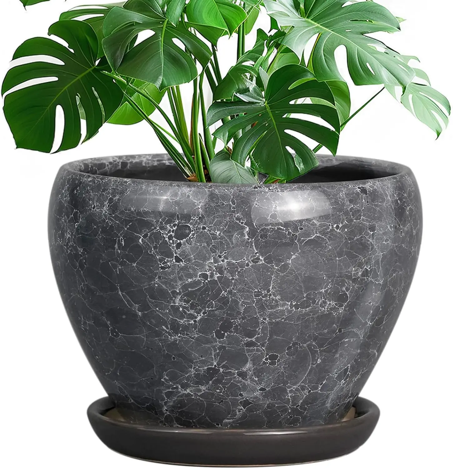 

10 Inch Gray Ceramic Plant Pot with Drainage Hole and Saucer for Indoor Plants Home Decor