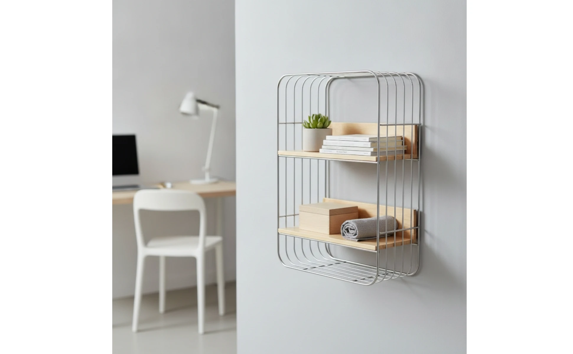 Wall-Mounted Storage Rack Two-Tier Shelf with Wooden Boards Open Shelf Rack Stainless Steel Furniture Metal Frame for Kitchen