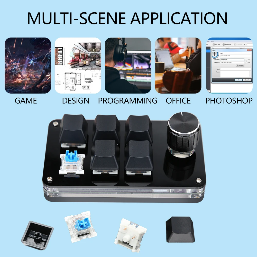 Programming Macro Keyboard RGB Custom Knob Keyboard Copy Paste Photoshop Game Keyboard 3/6/12 Key 1/2 Knob HotPlug Macro Keyboad