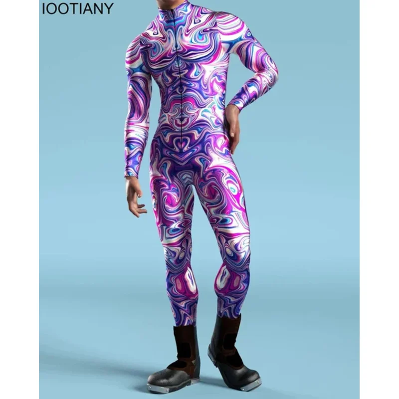 Iootiany Mech estilo mono de Halloween estampado hombres ajustado manga larga Cosplay disfraces de Carnaval mono ajustado Zentai 2023 uy3861