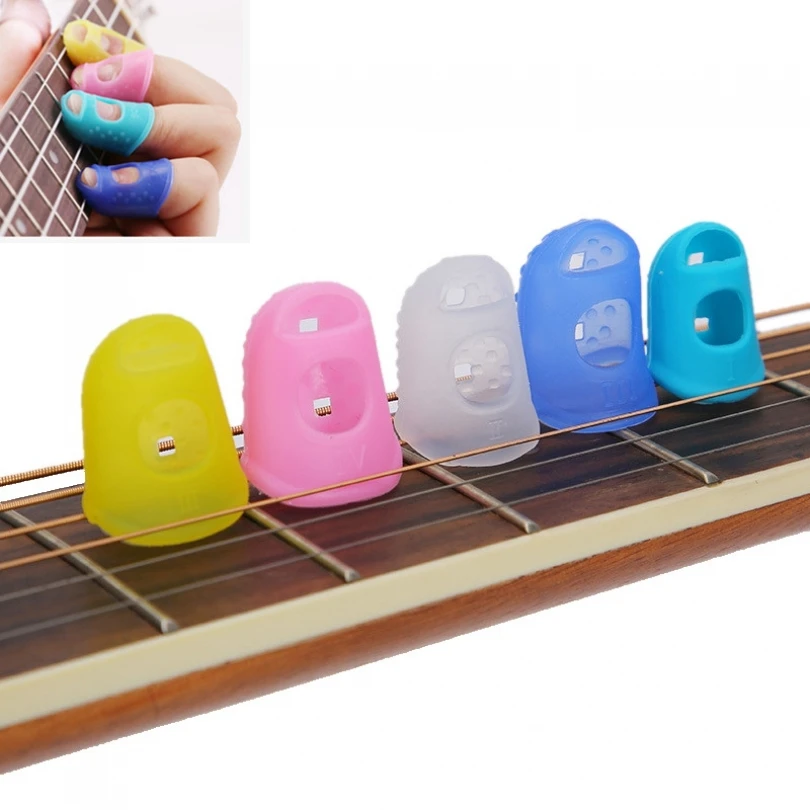 5 pçs/set Silicone Espessado Esquerda e Direita Mão Universal Guitar Pick Fingertip Covers para Guitarra/Baixo/Ukulele, Dedo Proteger
