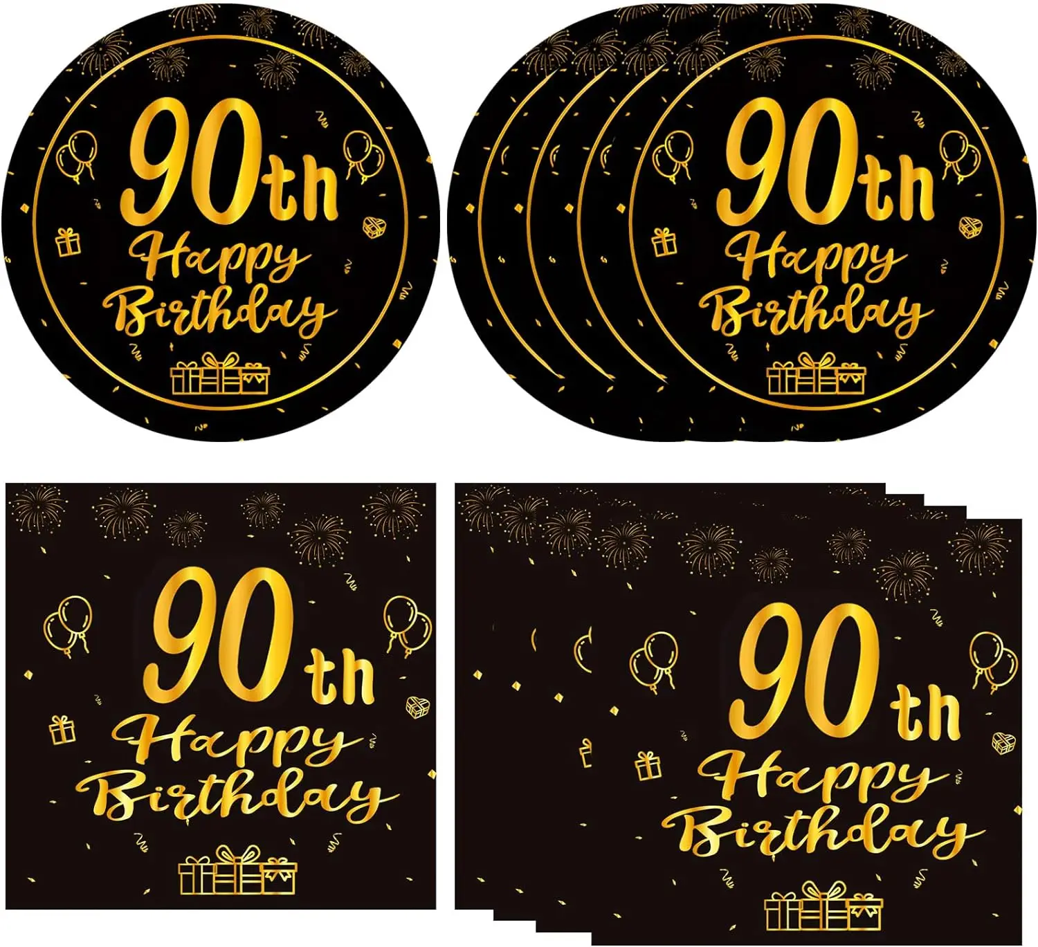 90th Birthday Decorations 90th Theme Party Tableware Vintage 1934 Party Supplies 90 Year Old Birthday Party Plates Napkins Black