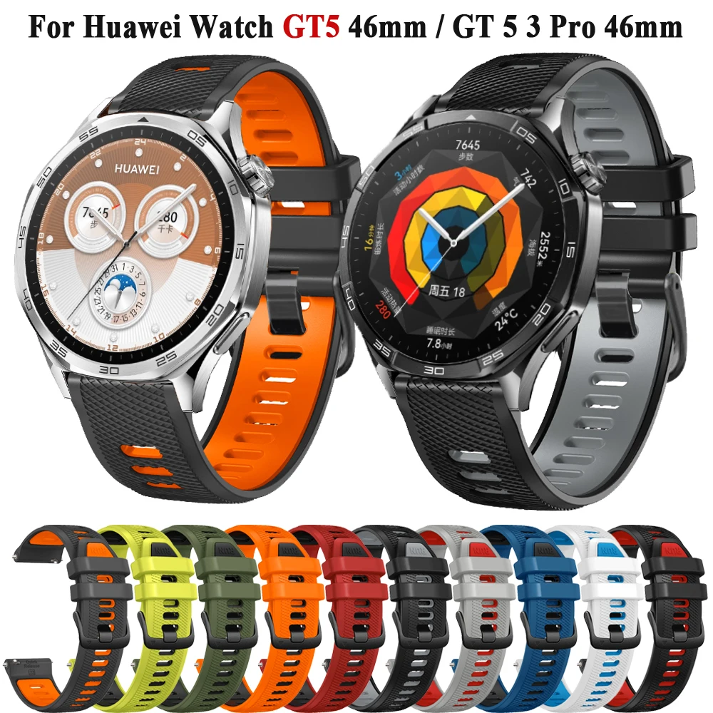 GT5 Two-tone Sports Silicone Strap For Huawei Watch GT 5 3 Pro 46mm/GT4 GT3 SE GT2 46mm Band Replacement 22mm Wristband Bracelet