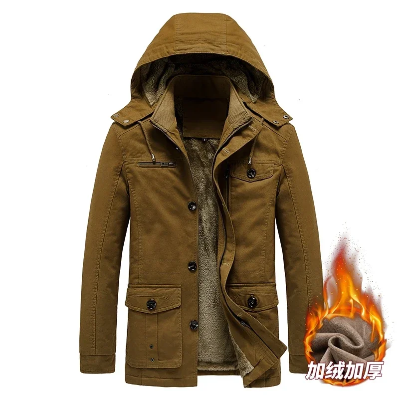 

Длинные парки, мужские повседневные утепленные флисовые пальто с капюшоном, парки, длинная куртка, мужские повседневные ветрозащитные пальто с большим карманом