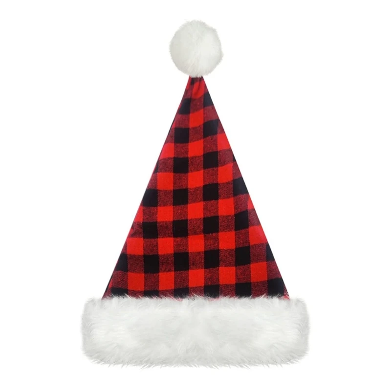 Theme Party Warm Santa Hat for Christmas Party All Age Festival Checker Santa Caps Family Gathering Parent Kids Headwear