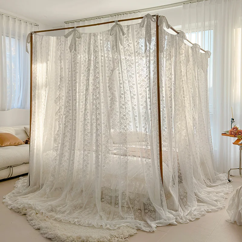 Summer French lace floor mosquito net princess style high-end palace three-door encryption bed mantle thickened