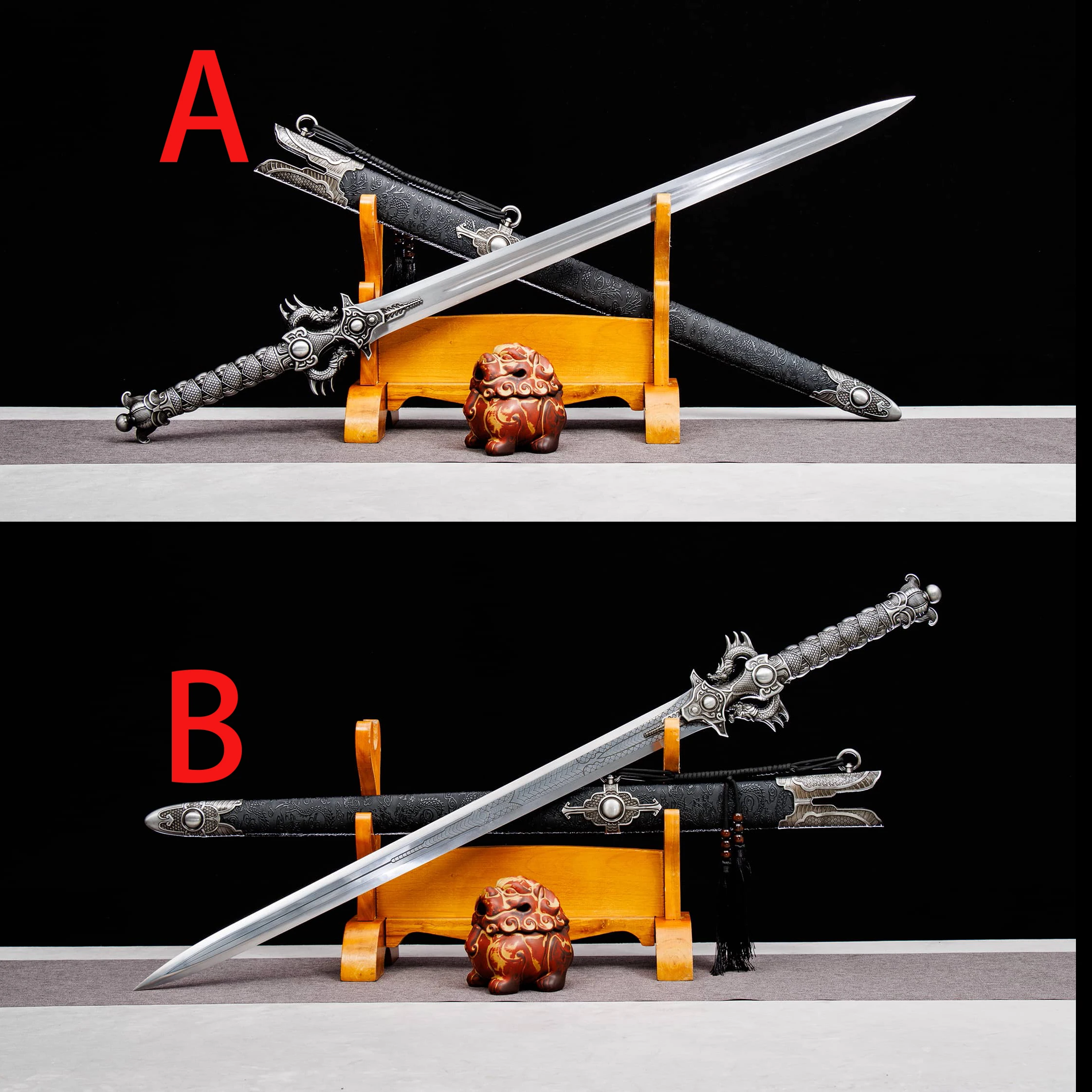 

112m Medieval high carbon steel sharp Double Dragon samurai sword Chinese Kung Fu Combat Preparation Weapons katana full tang