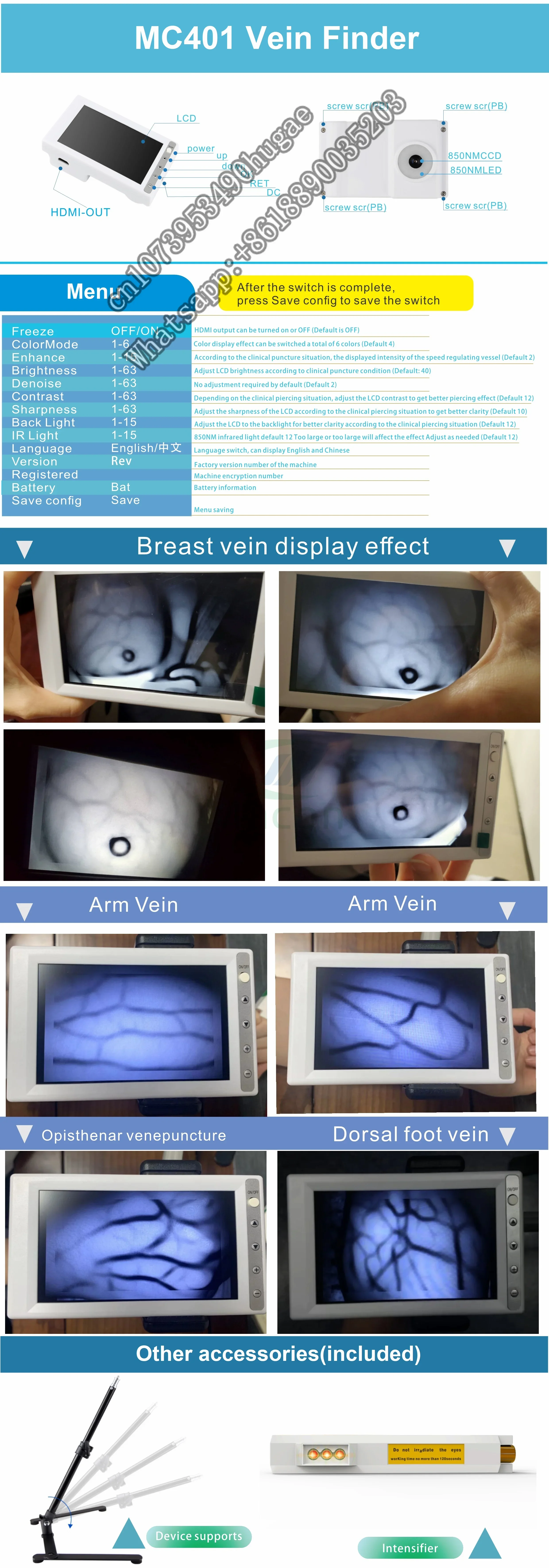 MC401 Factory low price Lcd display no radiation portable vein finder for hands and arms