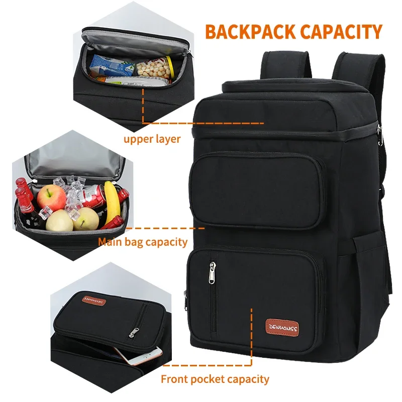 Picnic Cooler Bag Large Capacity Meal Hikking Camping Thermal Backpack with Bottle Opener 100% Leakproof Insulated Lunch Bags