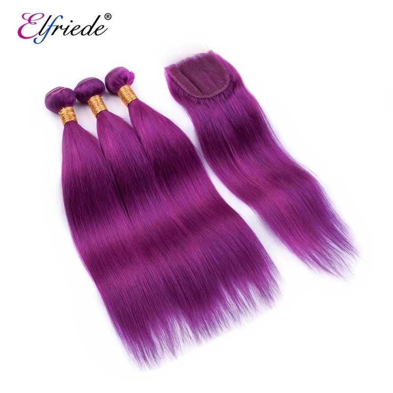 Elfriede Purple Human Hair Bundles With Closure Body Wave Bundles With Lace Closure 4x4 Brazilian Remy Hair Weaves With Closure