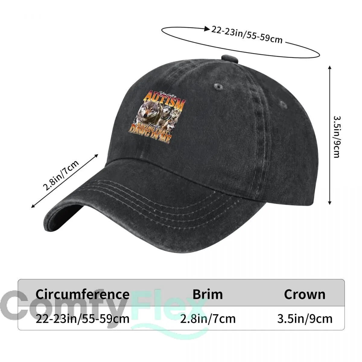 You Call It Autism I Call It Having That Dawg In Me Wolf Baseball Cap Men Women Distressed Washed Sun Cap Outdoor Hat