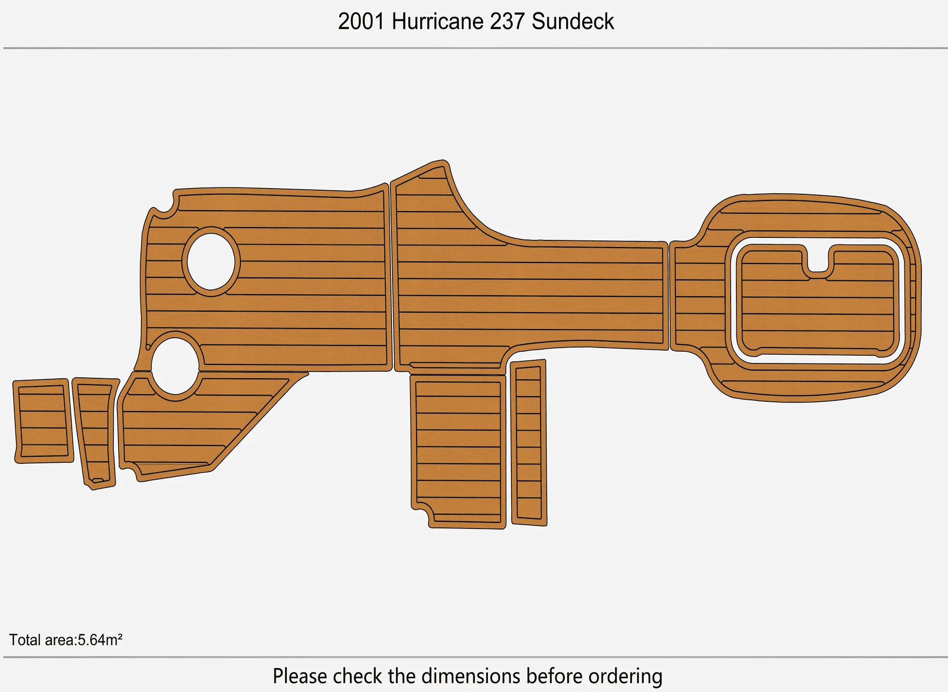 Marine Faux Teak EVA Non-Slip Mat - 2001 Hurricane 237 Sundeck Self-Adhesive 1/4