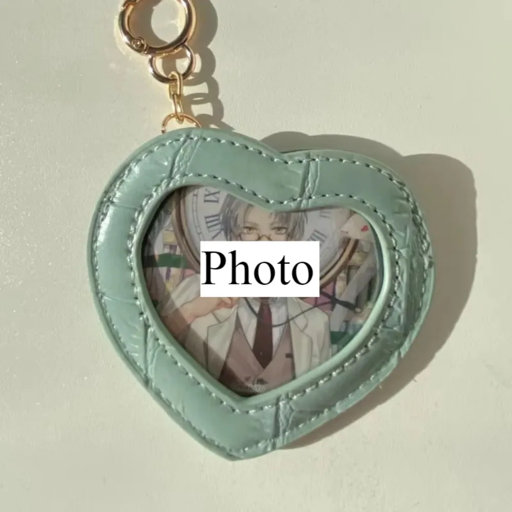 Cartoon Badge Holder Keychian Cute Heart Shape Star Anime Peripheral Pendant Keyring PU Leather Medal Display Protector Bag Gift