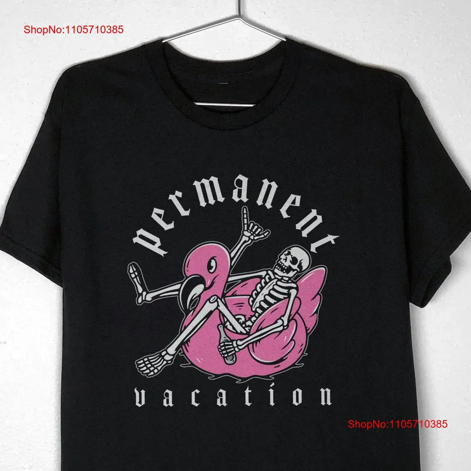 Permanent Vacation goth shirt summer alternative clothing skull beach skeleton dark humor flamingo float vintage Washed homme