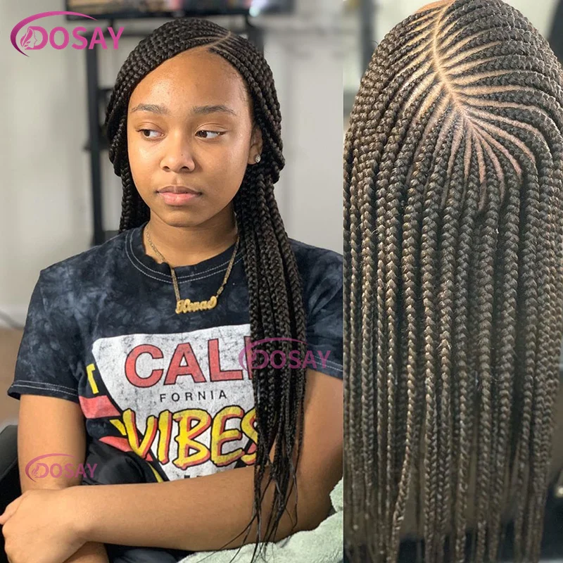 Cornrow Braided Wigs Synthetic Lace Front Wigs for Woman Crochet Dreads 36” Side Part Braided Lace Wig Faux Locs Braids Wigs