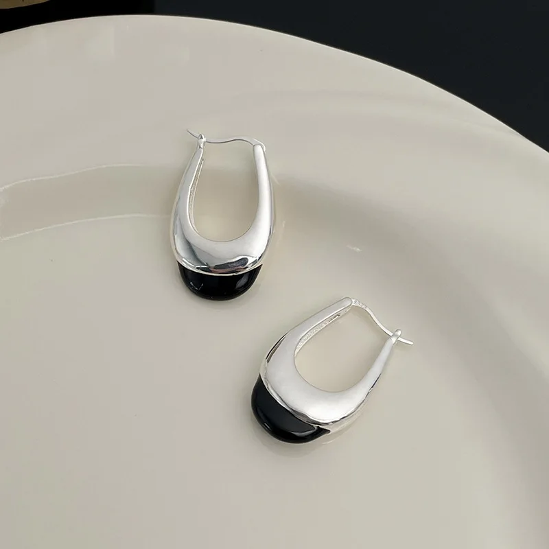 VENTFILLE 925 Sterling Silver Black Agate Earring for Women Geometry Water Droplets Versatile Design Gift Jewelry Dropshipping
