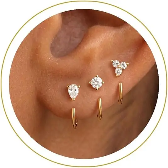 3 pcs or Pairs Backless Half Hoop Huggie Earrings,14K Gold Plated Waterproof Small Open Hoops Earrings for Multiple Piercings