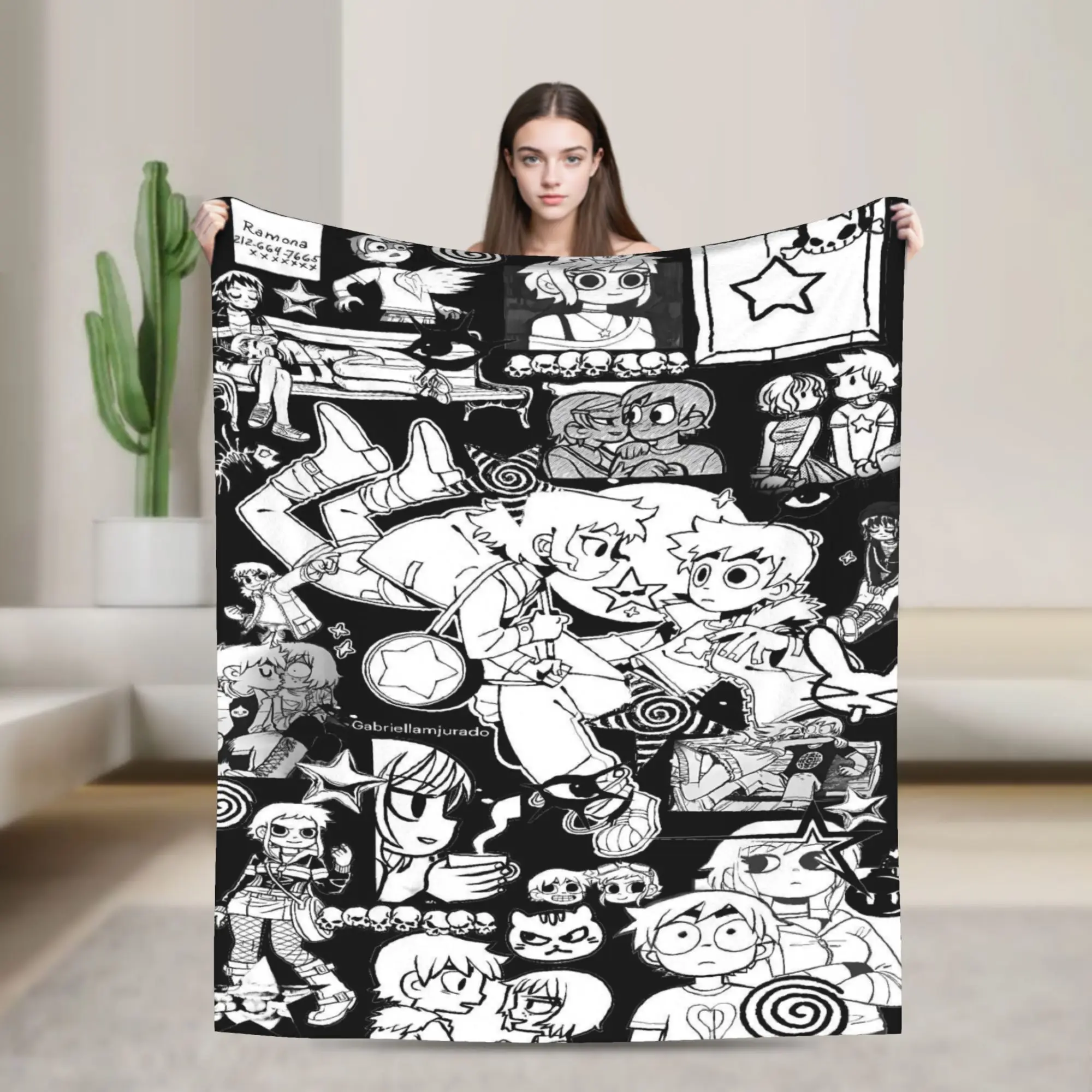 Scott Pilgrim Manga Sketch Blanket  Soft Warm Print Plush Throw Blanket For Girls Boys Bedroom Flannel Bedspread Bed Cover