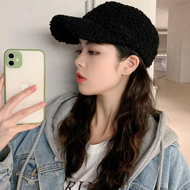 Autumn Winter Baseball Cap Women Artificial Lamb Wool Hats Version Tide Warm Cap Plush Baseball Caps Spring Baseball Cap