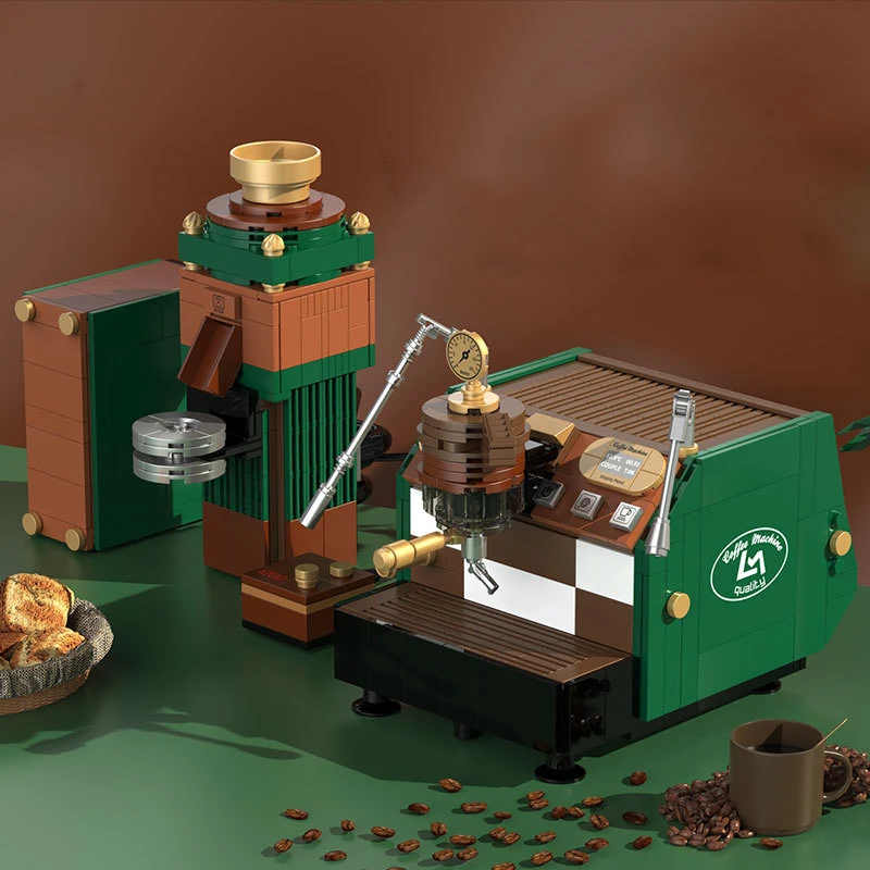 Creative Vintage Coffee Machine Building Block MOC Classic Italian Bean Grinder Series Desktop Decoration Bricks For Kid Toys