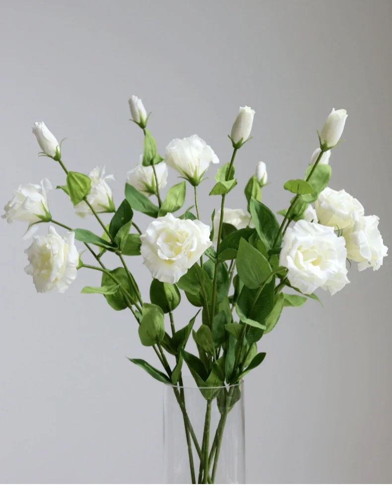 3 Stück 3-zackige Eustoma-Blumen, feuchtigkeitsspendende künstliche Lisianthus-Blumen, Innendekoration, Azaleen für Hochzeitsfeier, Foto-Requisiten – Detail 2