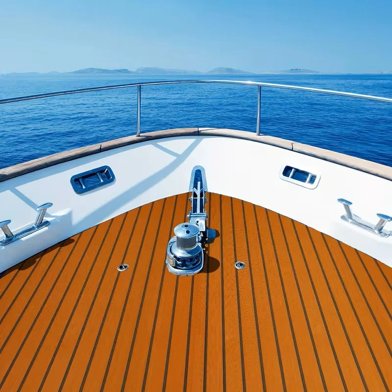 240*45cm EVA-Schaum Teak-Bodenmatte 6mm Dick Rutschfeste Selbstklebende Unterlage Zuschneidbar Wasserdichter Marine-Teppich für Bootsdeck Wohnmobil Yacht