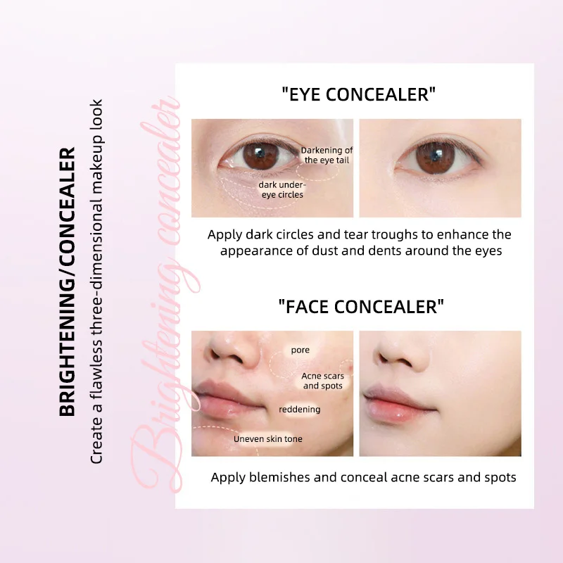 Corrector iluminador Hua Yin Ji, un aspecto rosa tierno de una chica de piel clara, maquillaje nude natural y un aspecto natural