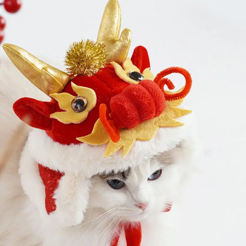 Cartoon Pet Hat 2024 New Years Dog Hat Dragon Decorations Pet Costume Hat Warm Wrap Hood Pets Dog Hat for Parties Festivals