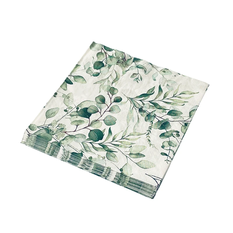 Servilletas de colores con estampado de hojas verdes, pañuelos de mesa de cóctel cuadrados ecológicos, decoraciones desechables para fiestas, paquete de 2 capas, 20 unids/lote