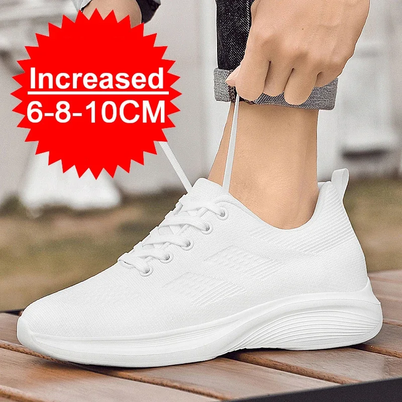 Flying Weaving Breathable Increase 8/10cm Invisible Height Increasing Casual Sneakers Men All Match Non-Slip Soft Walking Shoes