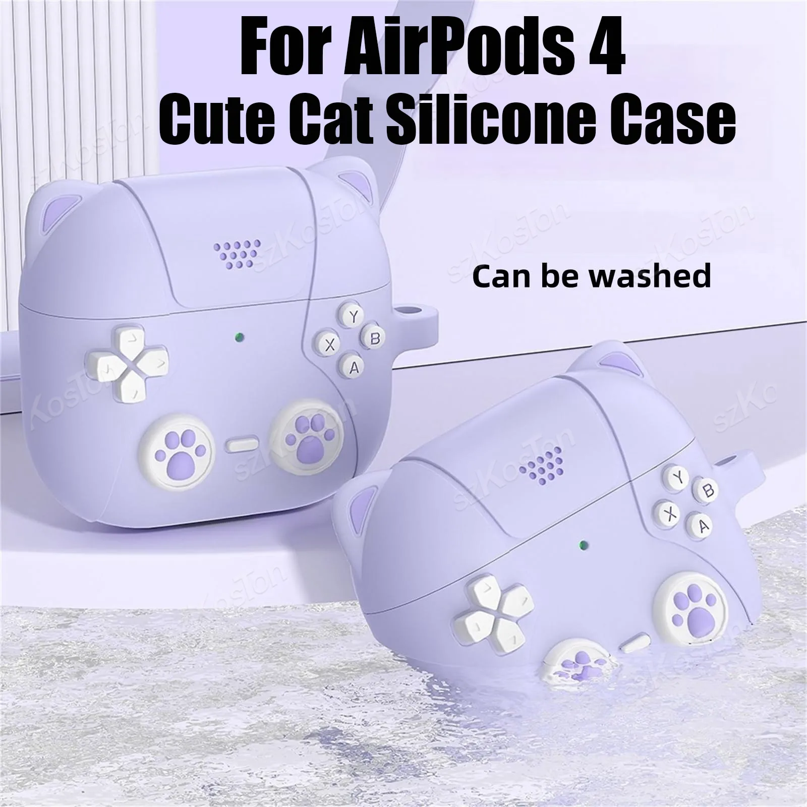For AirPods 4 Cute Cat Silicone Case with Keychain Anti-drop Dustproof Protective Cover for Air Pods 4 Earphone Cases Accessorie