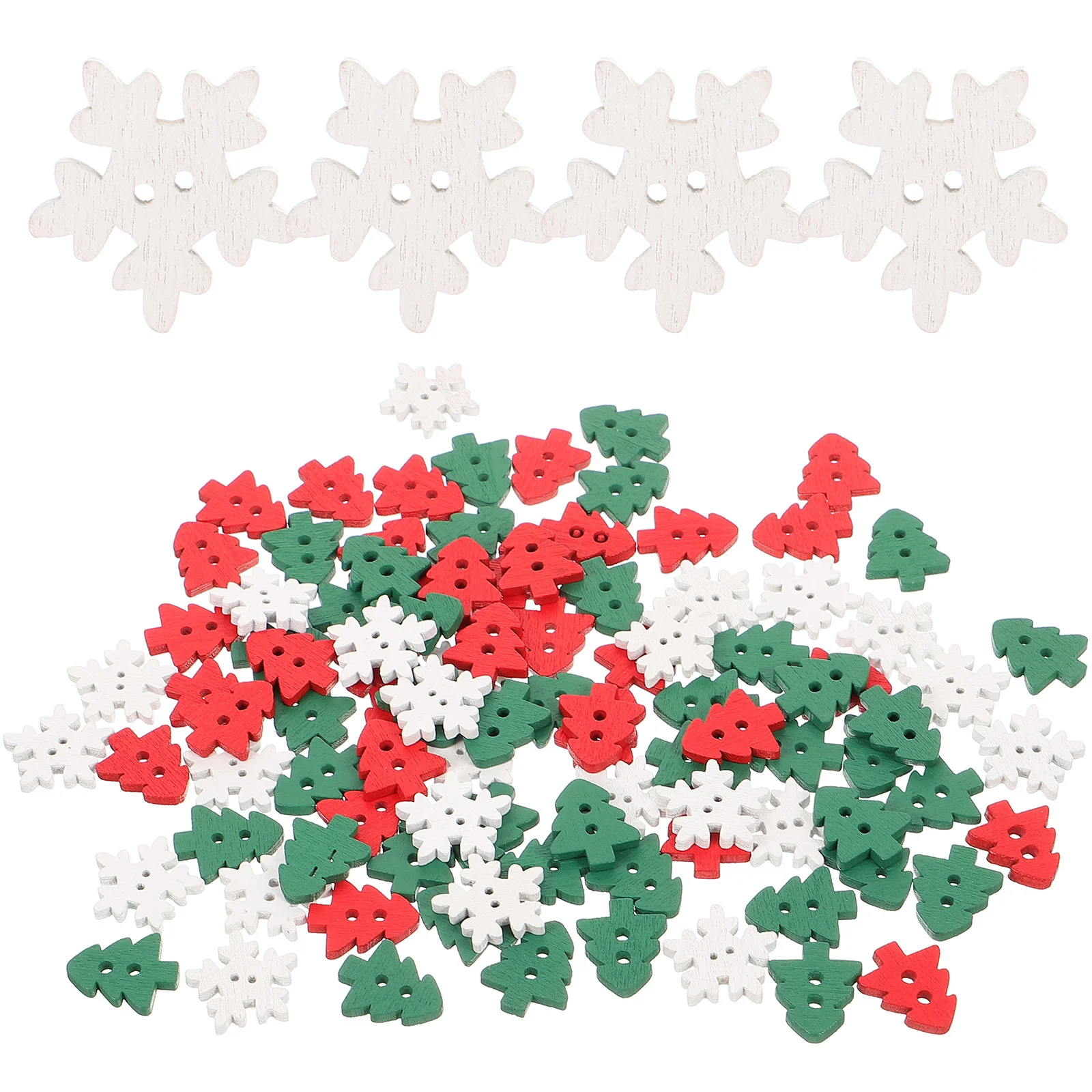 

100Pcs Wooden Snowflake Buttons Decorative DIY Craft Supplies Cartoon Xmas Sewing Buttons for Clothing Jacket Small Coat Button