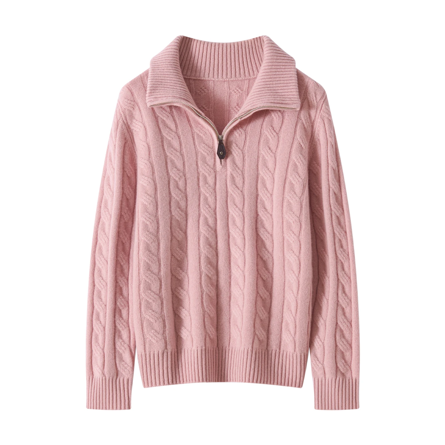 Autumn Winter Women 100% Pure Cashmere Pullover Sweater Soild Lapel Twist Flower Half-Zip Retro Knit Coat Thick Warm High-end