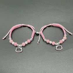 Pink Color Crystal Cats Friendship Bracelets for Best Friend Bff Festival Matching Rope Chain Bracelet for Couples Family Sister