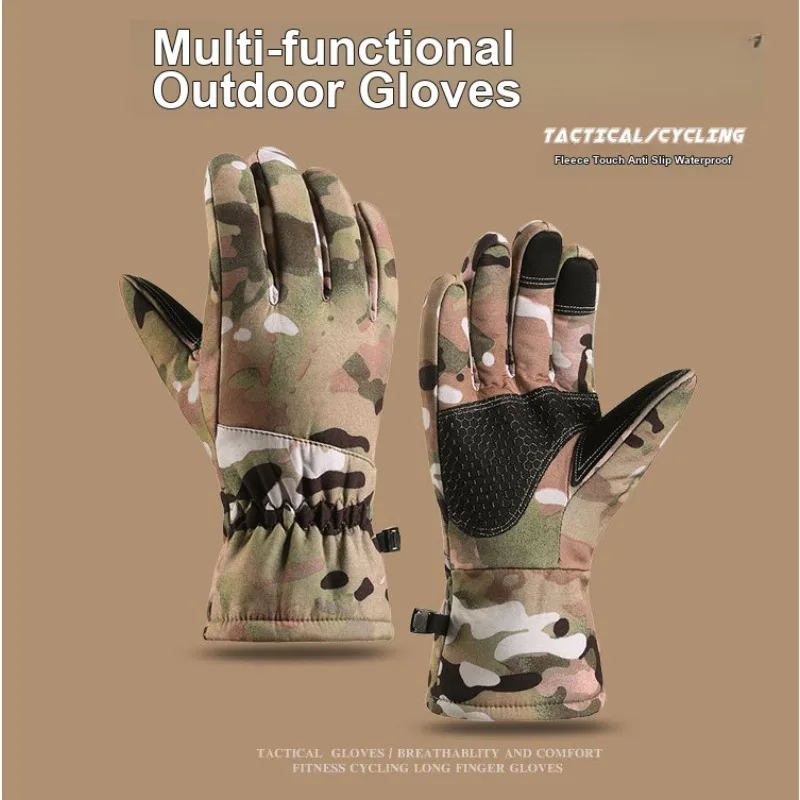 Tactical Gloves for Men Cold Resistant Windproof Touch Screen Thick Fleece Winter Gloves for Outdoor Motorcycle Cycling