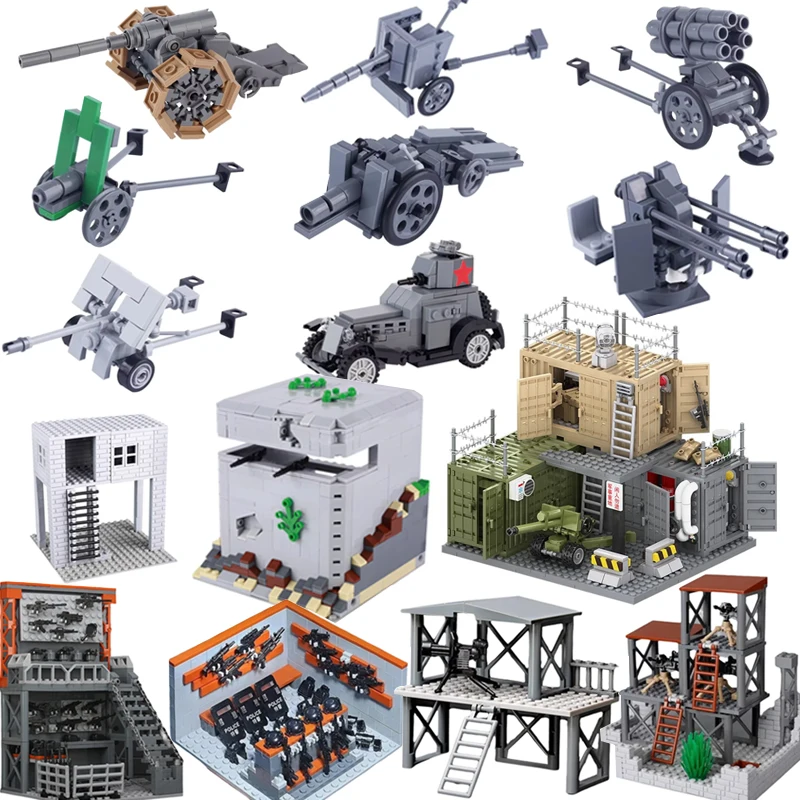 第二次世界大戦 MOC 軍事モデルビルディングブロック要塞ブロックハウスドイツ砲兵士車両フィギュア武器アクセサリーおもちゃレンガ T08